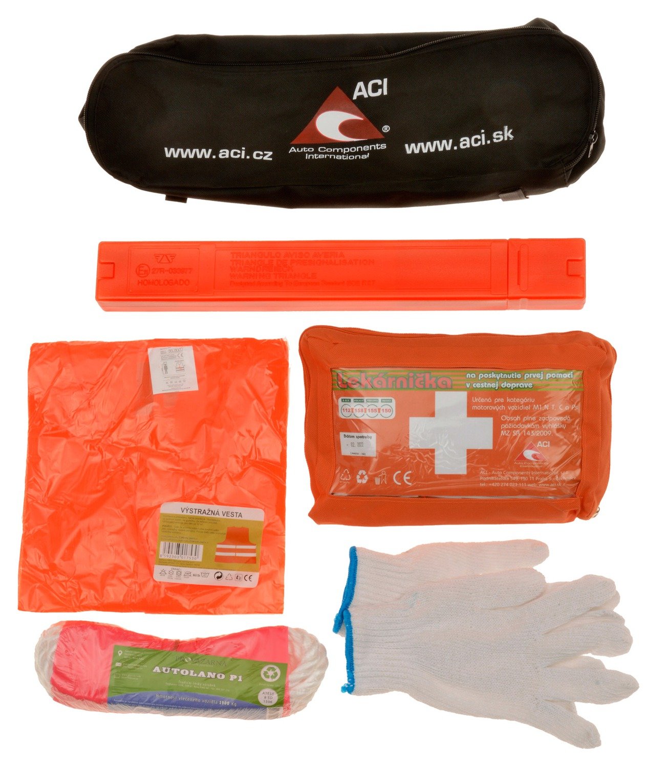 Obrázek produktu Povinná výbava SK - lékárnička, trojúhelník, lano (1,9 t), vesta, rukavice ČERNÁ BRAŠNA