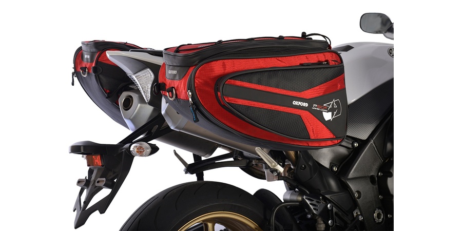 Obrázek produktu boční brašny na motocykl P50R, OXFORD (černé/červené, objem 50 l, pár) OL316
