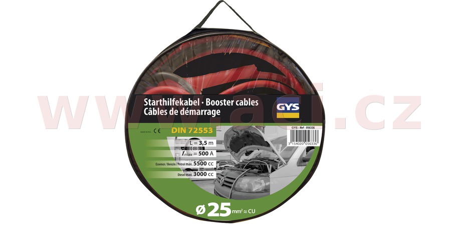 Obrázek produktu Startovací kabely 500 A, izolované plechové svorky, délka 3.5 m, průřez 25 mm2 mm2 GYS 056336