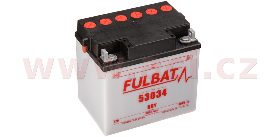 Obrázek produktu baterie 12V, 53034, 30Ah, 300A, levá, konvenční 186x130x171, FULBAT (vč. balení elektrolytu) 550546