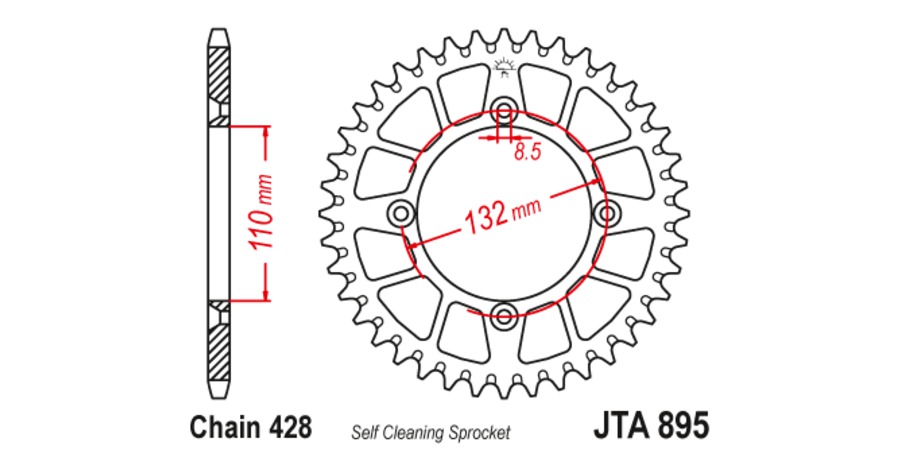 Obrázek produktu duralová rozeta pro sekundární řetězy typu 428, JT (48 zubů) JTA895.48