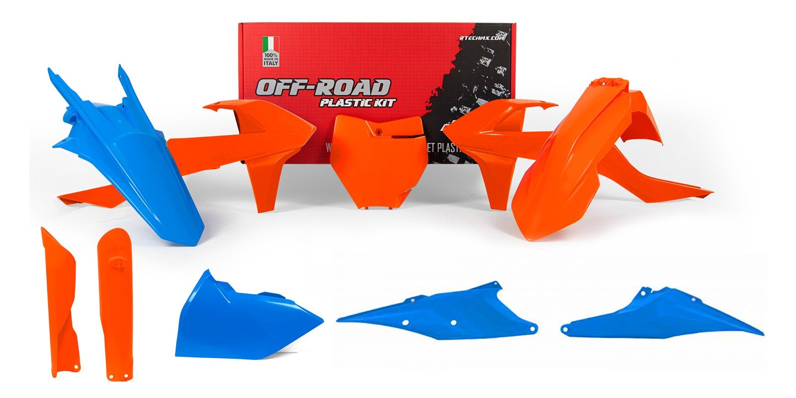 Obrázek produktu sada plastů KTM, RTECH (oranžovo-modrá, 7 dílů vč. krytů vidlic) R-KITKTM-GRX-XX9