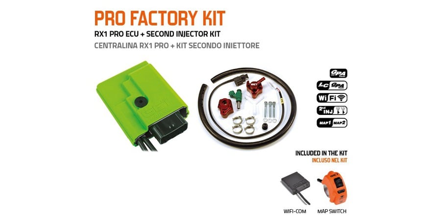 Obrázek produktu PRO FACTORY KIT řídící jednotky RX1 PRO s přepínačem MAP a druhým vstřikovačem, GET (kit-ECU+přepínač MAP+WifiCOM+vstřikovač č.2