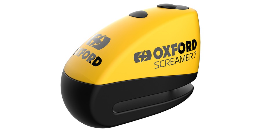 Obrázek produktu zámek kotoučové brzdy SCREAMER 7, OXFORD (integrovaný alarm, žlutý/černý, průměr čepu 7 mm) LK290