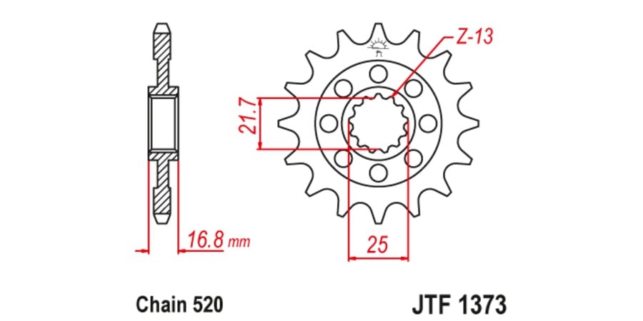 Obrázek produktu řetězové kolečko pro sekundární řetězy typu 520, JT (17 zubů)