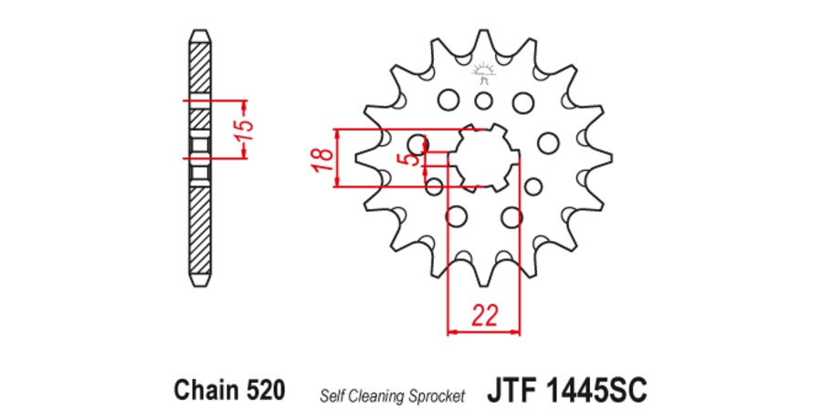 Obrázek produktu Řetězové kolečko JT JTF 1445-13SC 13 zubů, 520 Samočistící, Nízká hmotnost