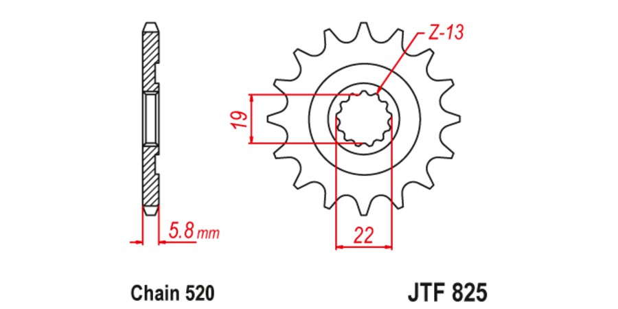 Obrázek produktu řetězové kolečko pro sekundární řetězy typu 520, JT (13 zubů)