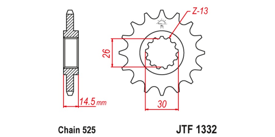 Obrázek produktu řetězové kolečko pro sekundární řetězy typu 525, JT (16 zubů) JTF1332.16