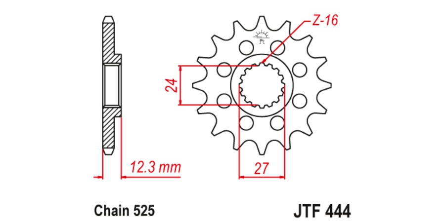 Obrázek produktu řetězové kolečko pro sekundární řetězy typu 525, JT (17 zubů)