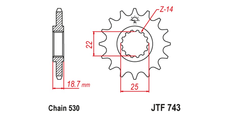 Obrázek produktu řetězové kolečko pro sekundární řetězy typu 530, JT (15 zubů)
