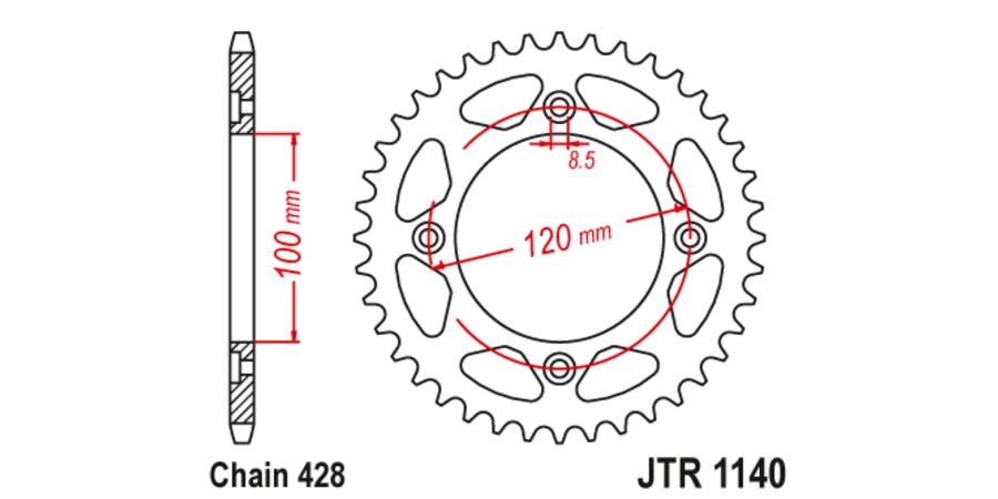 Obrázek produktu ocelová rozeta pro sekundární řetězy typu 428, JT (50 zubů)