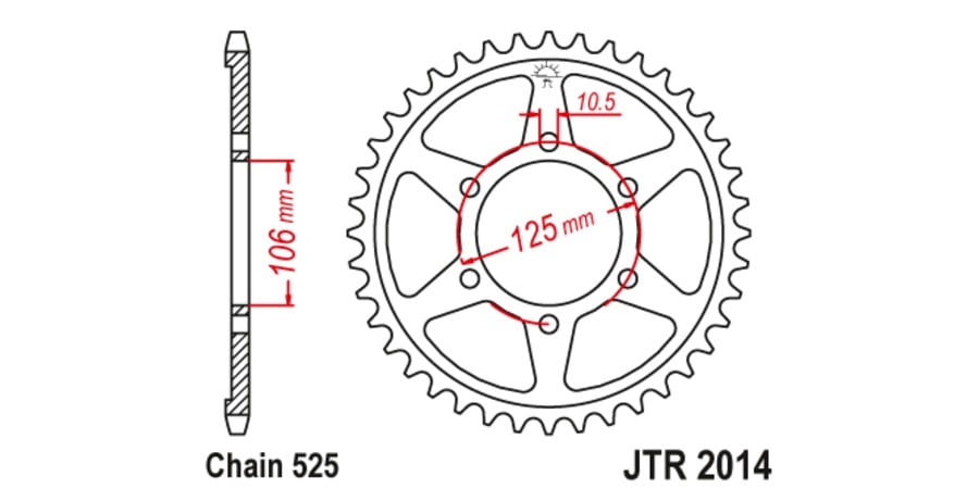 Obrázek produktu ocelová rozeta pro sekundární řetězy typu 525, JT (37 zubů)