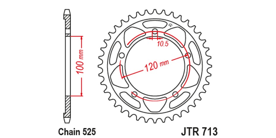 Obrázek produktu ocelová rozeta pro sekundární řetězy typu 525, JT (40 zubů)