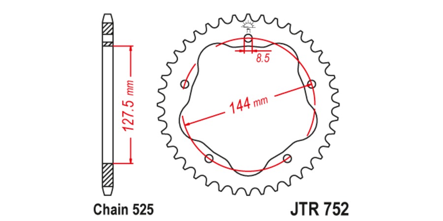 Obrázek produktu ocelová rozeta pro sekundární řetězy typu 525, JT (45 zubů)