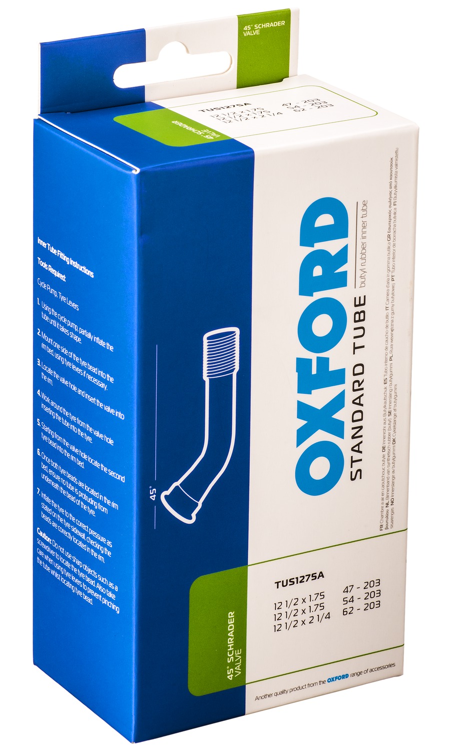 Obrázek produktu cyklo duše 12 x 1,75/2,1, auto ventilek 45°, OXFORD TUS1275A
