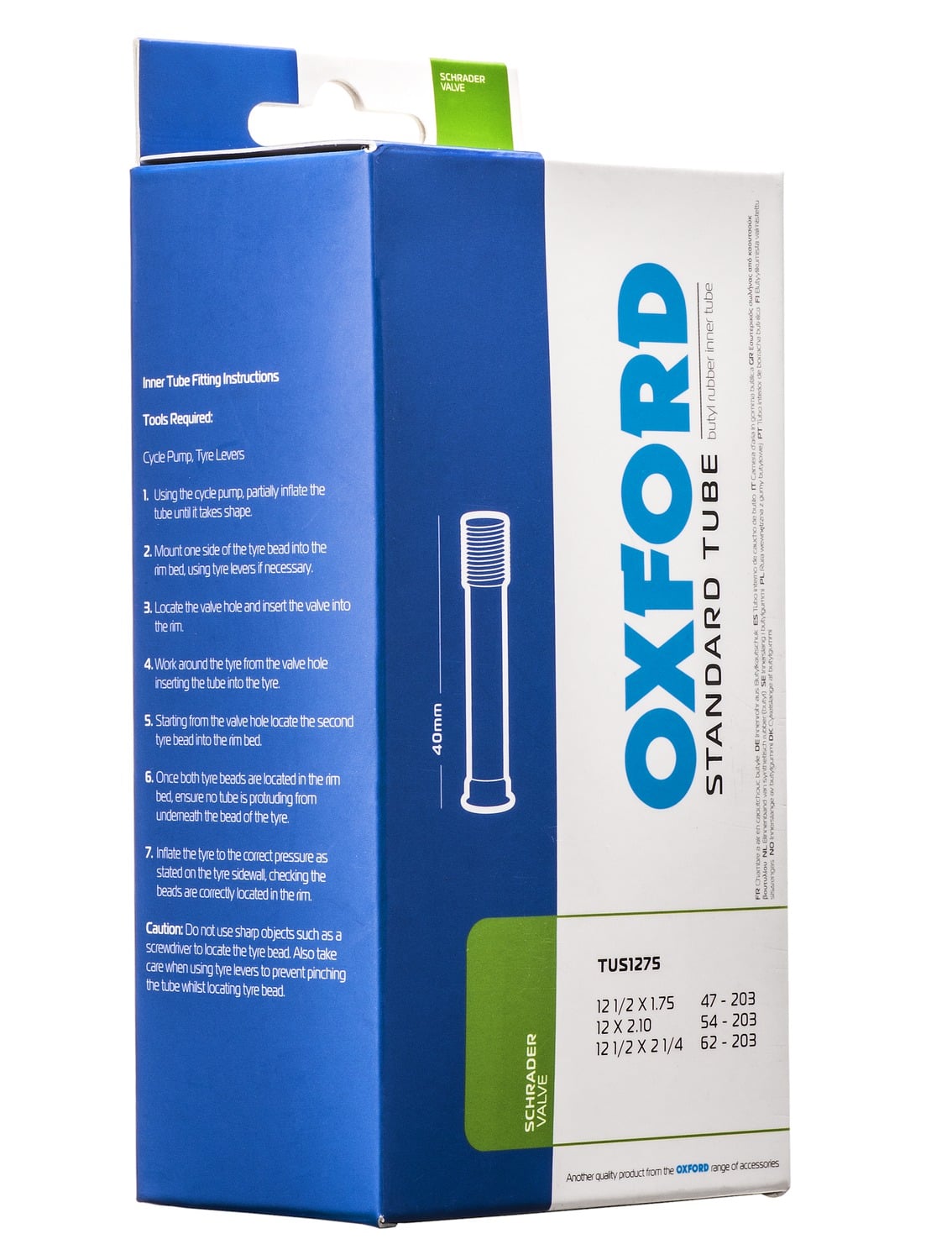 Obrázek produktu cyklo duše 12 x 1,75/2,1, auto ventilek, OXFORD TUS1275