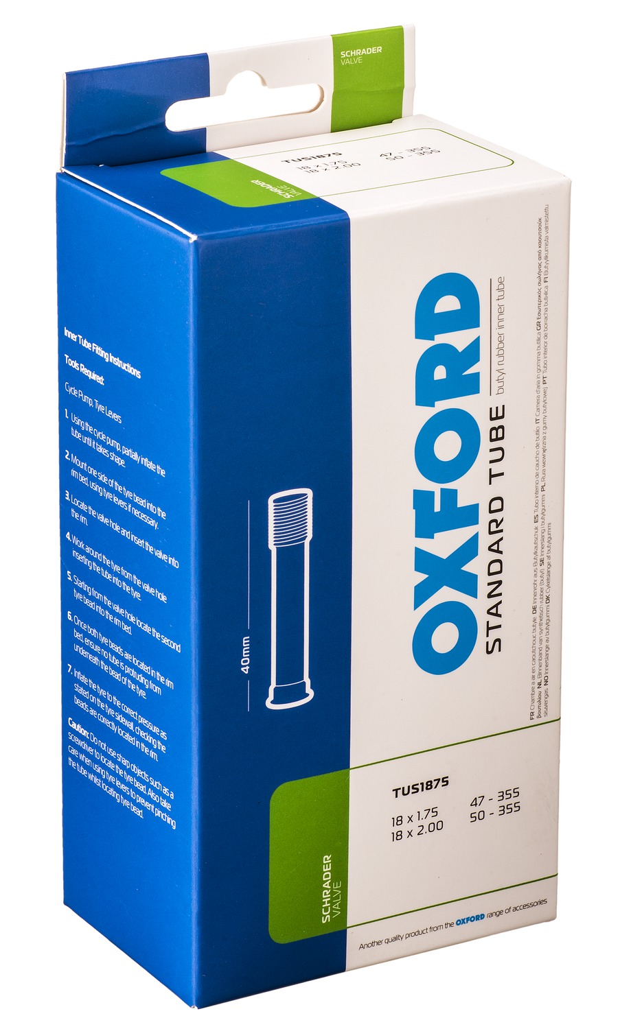 Obrázek produktu cyklo duše 18 x 1,75/2,0, auto ventilek, OXFORD TUS1875