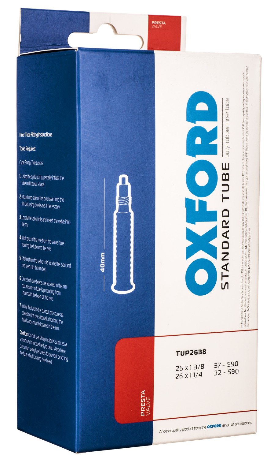 Obrázek produktu cyklo duše 26 x 1 a 3/8 až 1 a 1/4, galuskový ventilek, OXFORD TUP2638