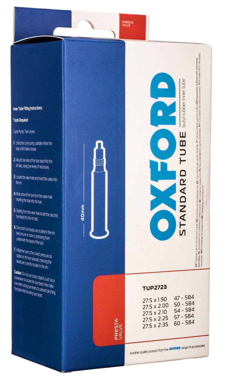 Obrázek produktu cyklo duše 27,5 x 1,9/2,35, galuskový ventilek, OXFORD TUP2723