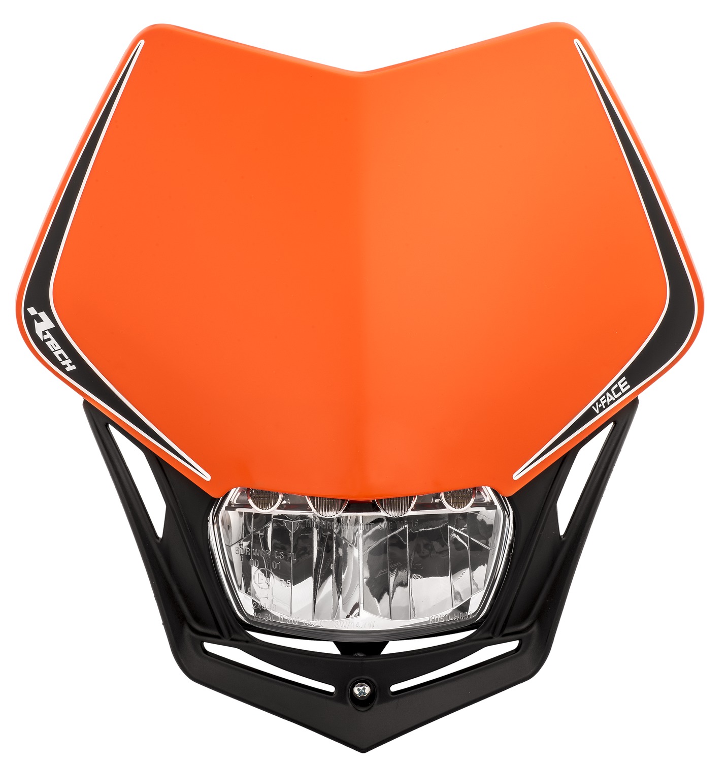 Obrázek produktu UNI přední maska včetně světla V-Face FULL LED, RTECH (oranžová/černá) R-MASKARNR010