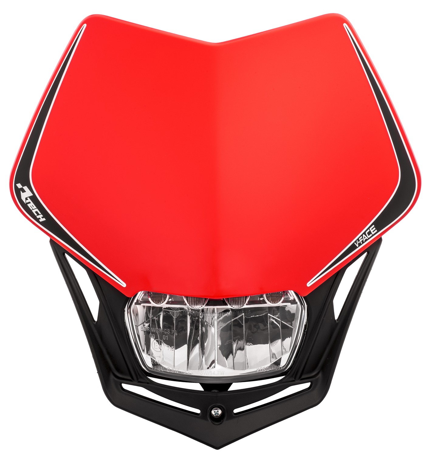 Obrázek produktu UNI přední maska včetně světla V-Face FULL LED, RTECH (červená/černá) R-MASKRSNR010