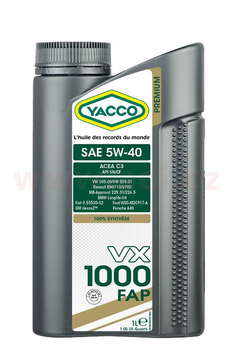 Obrázek produktu Motorový olej YACCO VX 1000 FAP 5W40, 1 L 30251