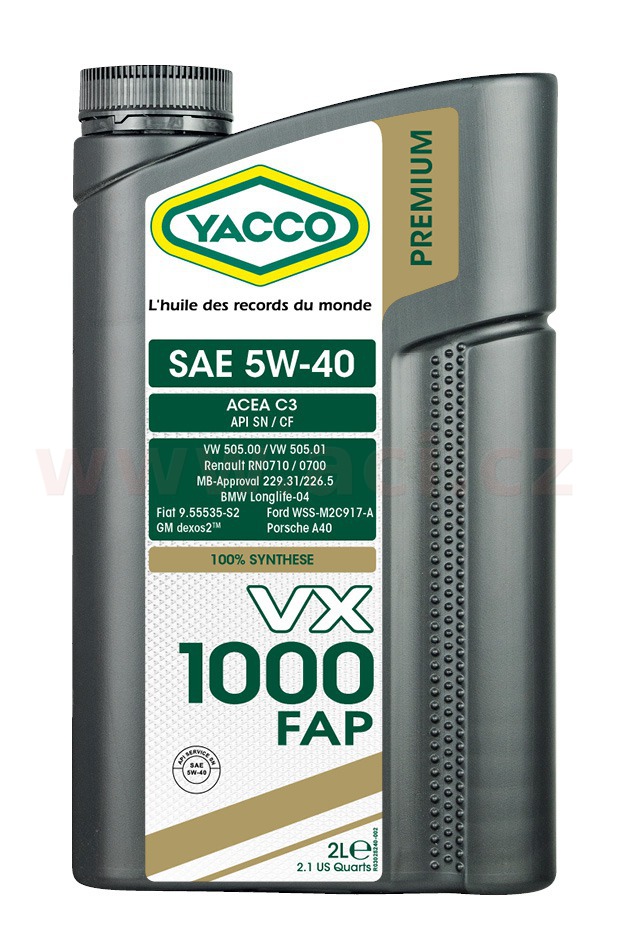 Obrázek produktu Motorový olej YACCO VX 1000 FAP 5W40, 2 L 30252
