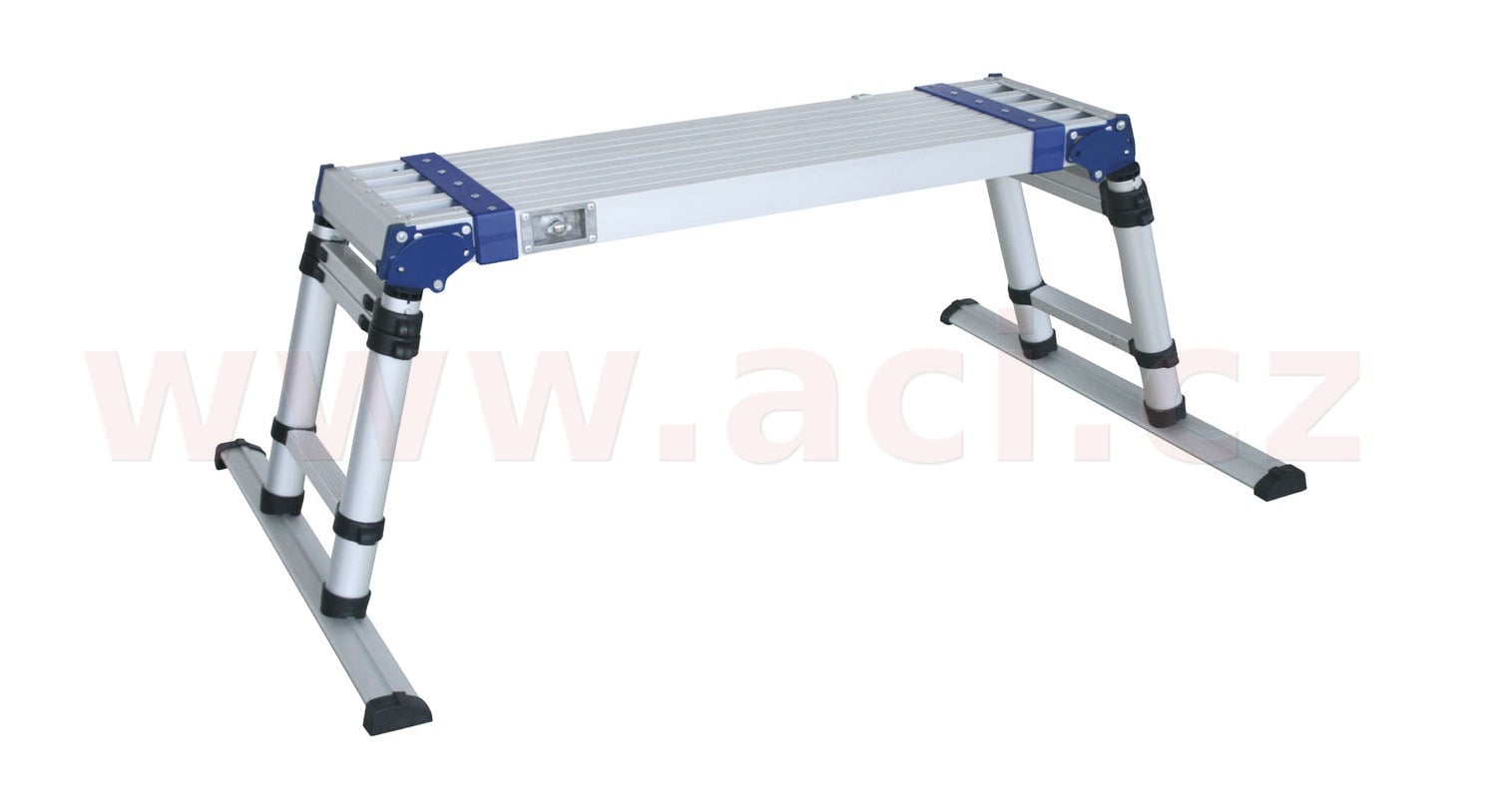 Obrázek produktu hliníková skládací plošina se schůdky, výškově nastavitelná, délka 109 -175 cm,  výška 50 - 90 cm) 058552