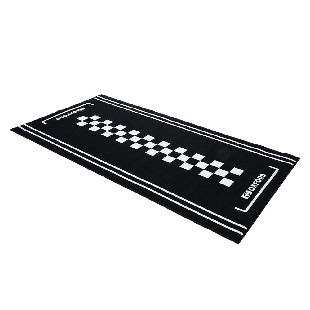 Obrázek produktu textilní koberec pod motocykl CAFE L, OXFORD (bílá/černá, rozměr 200 x 100 cm, splňující předpisy FIM) OX918