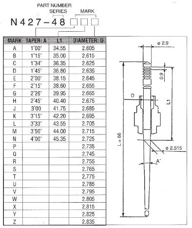 Obrázek produktu jehla N427-48 rozměr CCR, Keihin D300CRB52519