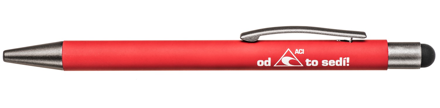 Obrázek produktu hliníková propiska se stylusem pro dotykový displej, červená s logem ACI (v krabici je 50 ks)