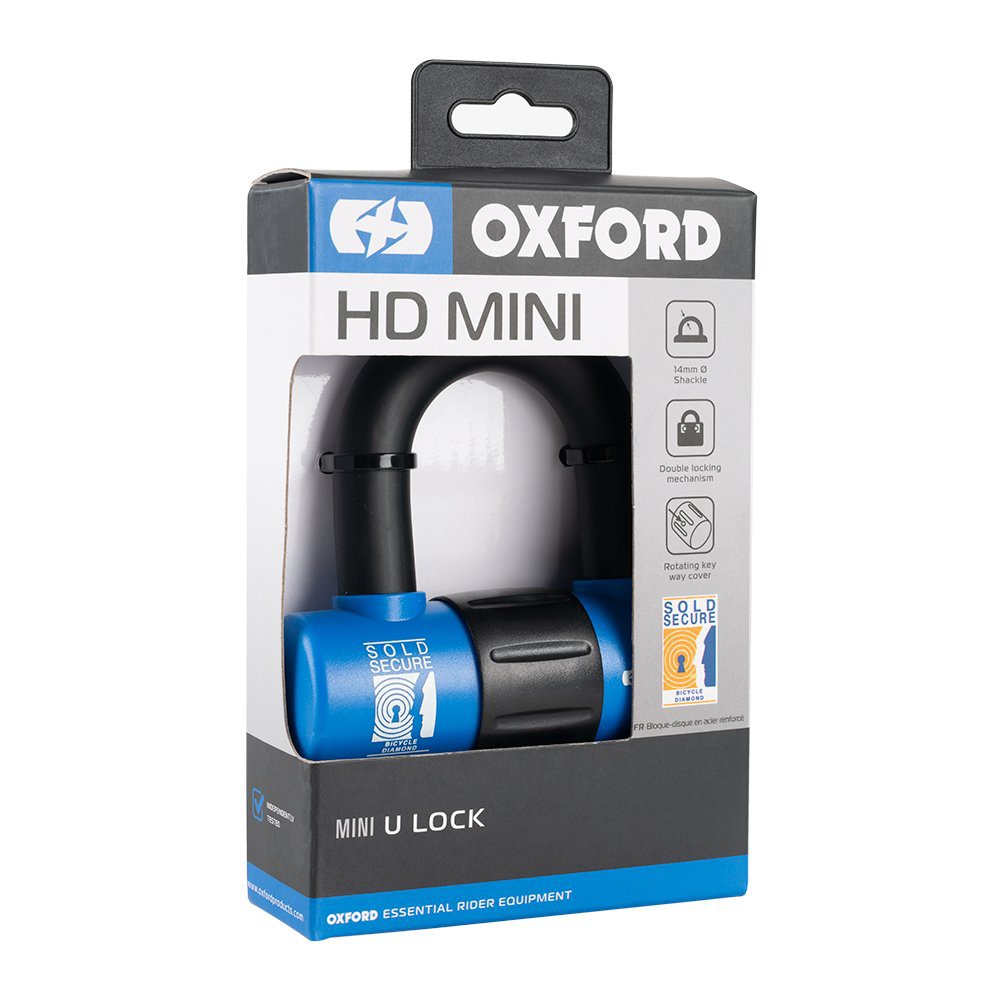 Obrázek produktu zámek U profil HD MINI, OXFORD (černý/modrý, průměr čepu 14 mm) LK181