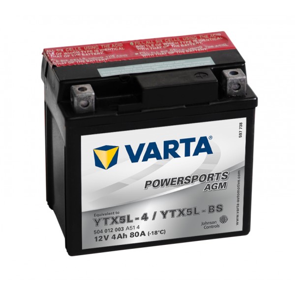 Obrázek produktu Varta 12V/4Ah moto LF, YTX5L-4/YTX5L-BS Access DRR,TGB Bullet (V504012003A514) V504012003A514