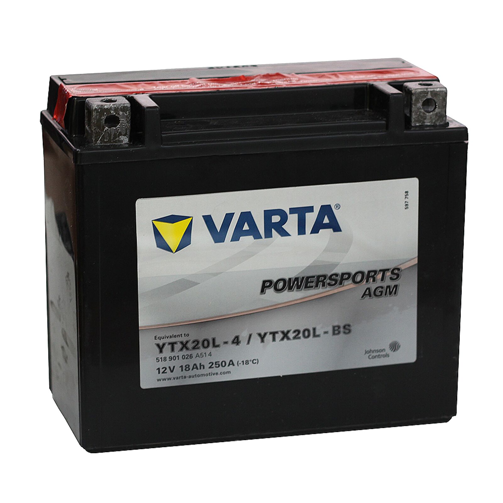 Obrázek produktu Varta 12V/18Ah (YTX20L-4/YTX20L-BS)-all TGB 425/525/550/1000, LINHAI 500, 550 (V518901026A514) V518901026A514