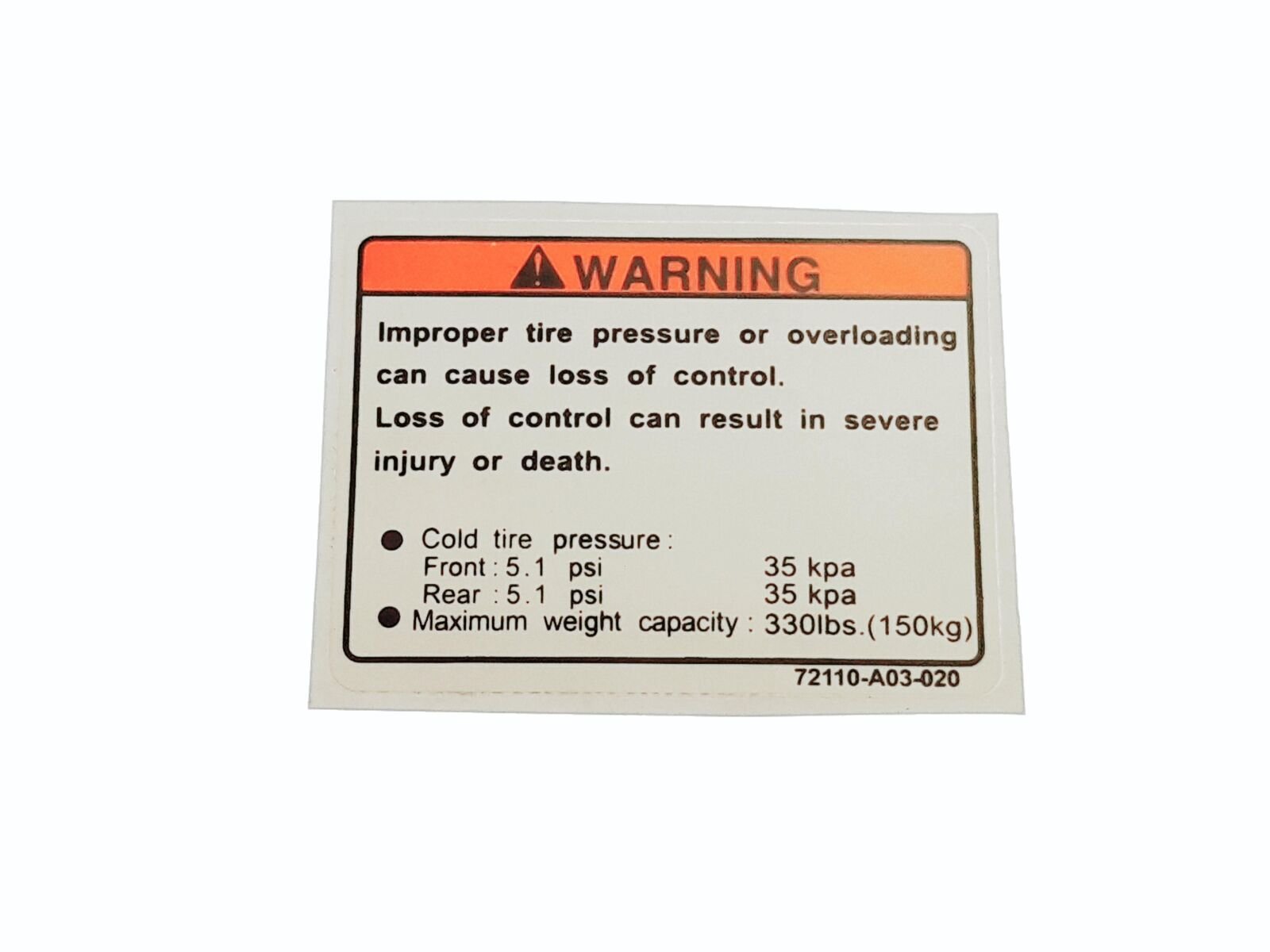 Obrázek produktu Warning Sticker, Tire Pressure 72110-A03-020