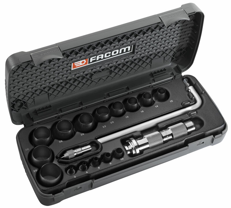 Obrázek produktu Sada dutých razníků FACOM Držák hrotu a kompas Ø3 až 30 mm 245.J1A