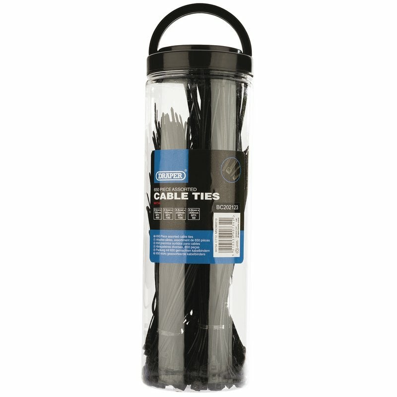 Obrázek produktu DRAPER Nylonové kabelové pásky různých velikostí černé 650 kusů 90734