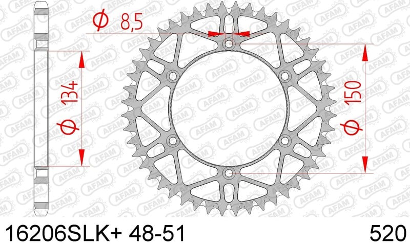 Obrázek produktu Ocelové samočisticí zadní kolo AFAM 16206 - 520 16206SLK+48