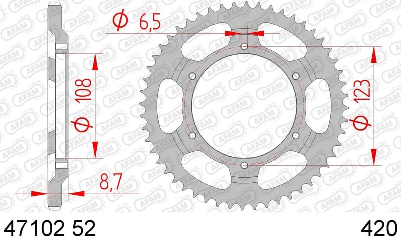 Obrázek produktu Ocelové standardní zadní kolo AFAM 47102 - 420 47102-52