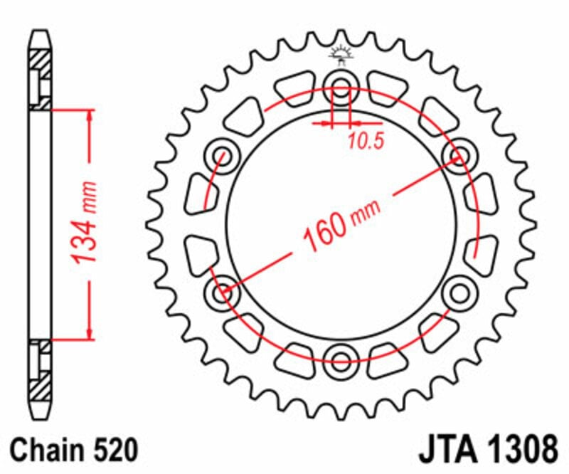 Obrázek produktu JT SPROCKETS Hliníkové ultralehké zadní kolo 1308 - 520 JTA1308.41