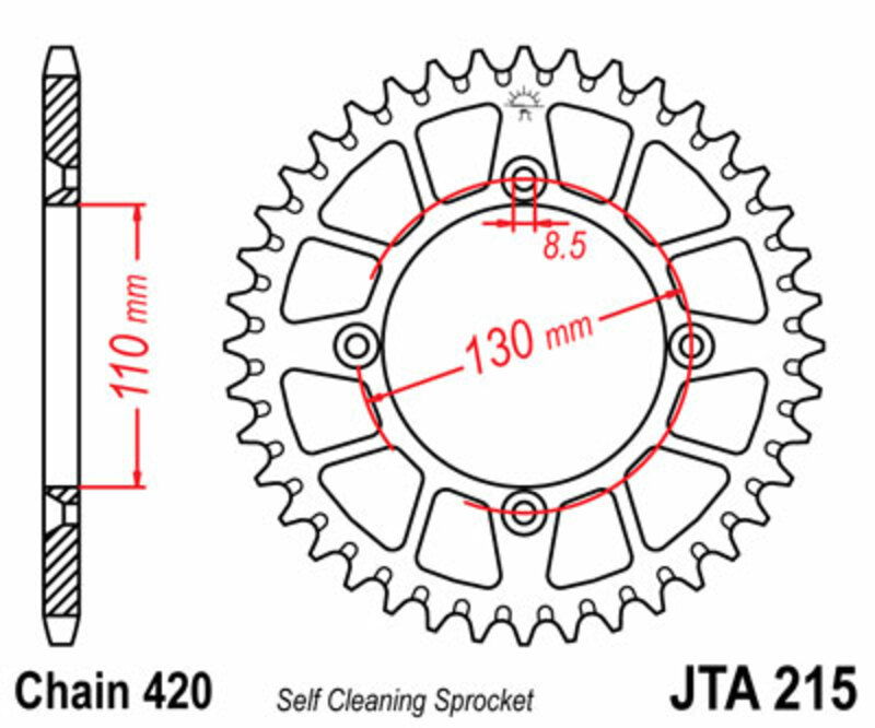 Obrázek produktu JT SPROCKETS Hliníková ultralehká samočisticí zadní řetězová kola 215 - 420 JTA215.50