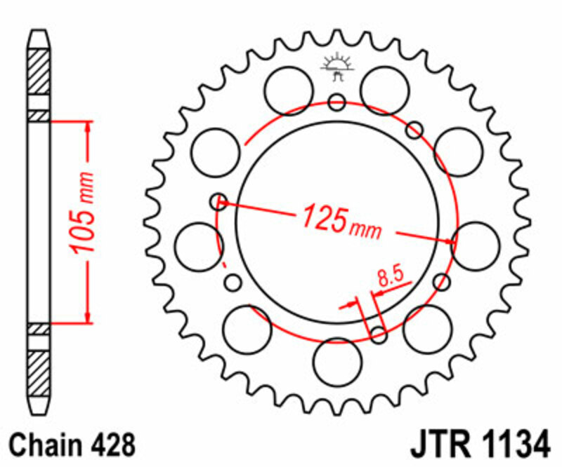 Obrázek produktu ZADNÍ ŘETĚZOVÉ KOLO 52T 428 JTR1134.52