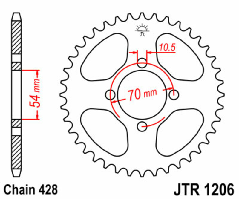 Obrázek produktu ZADNÍ ŘETĚZOVÉ KOLO 42T 428 JTR1206.42