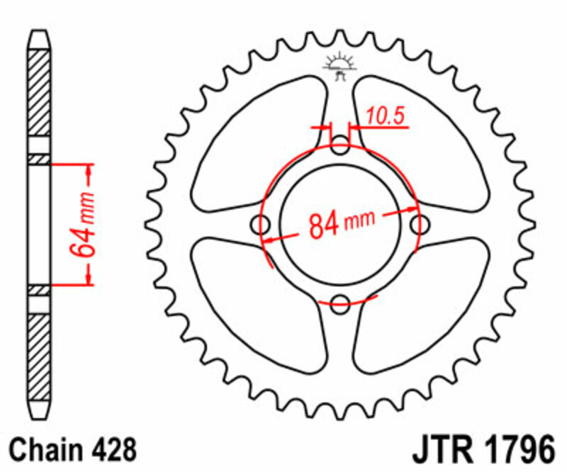 Obrázek produktu ZADNÍ ŘETĚZOVÉ KOLO 51T 428 JTR1796.51