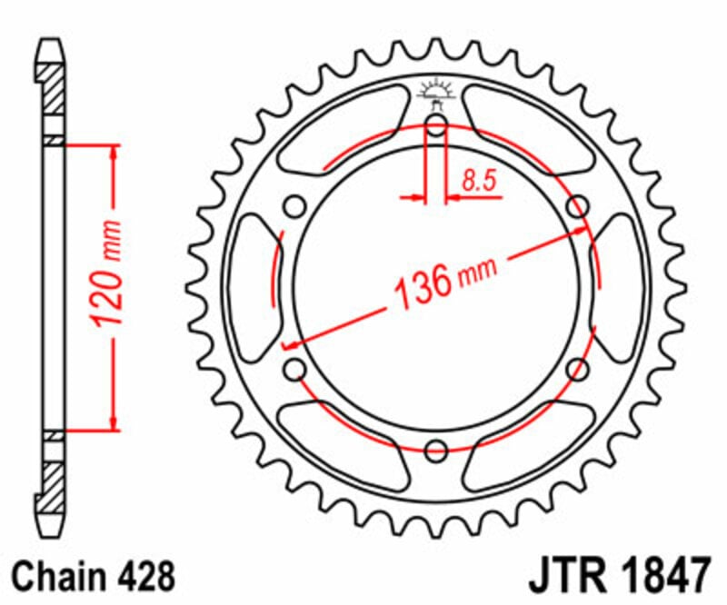 Obrázek produktu JT SPROCKETS Ocelové standardní zadní kolo 1847 - 428 JTR1847.47