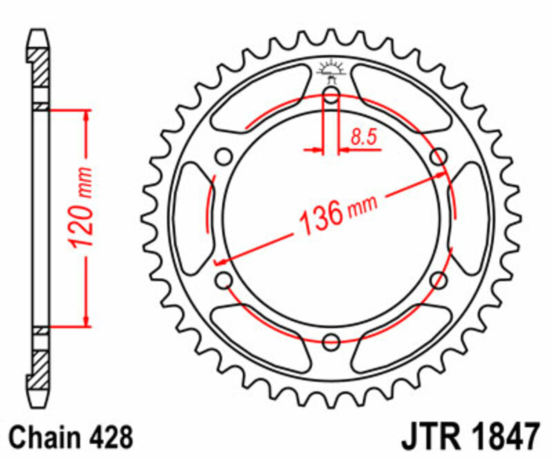 Obrázek produktu JT SPROCKETS Ocelové standardní zadní kolo 1847 - 428 JTR1847.57