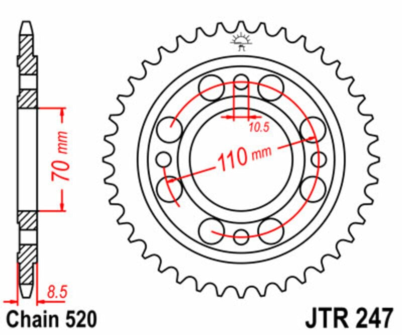 Obrázek produktu JT SPROCKETS Ocelové standardní zadní kolo 247 - 520 JTR247.36