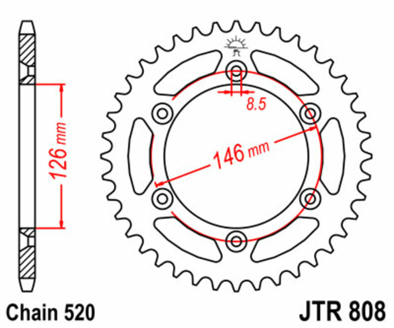 Obrázek produktu ZADNÍ ŘETĚZOVÉ KOLO 44T 520 JTR808.44
