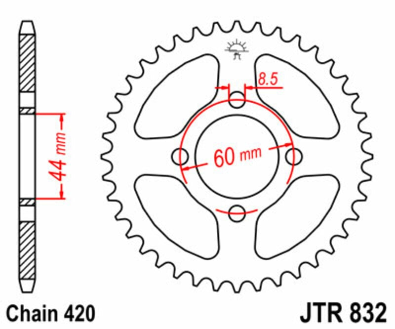 Obrázek produktu JT SPROCKETS Ocelové standardní zadní kolo 832 - 420 JTR832.49