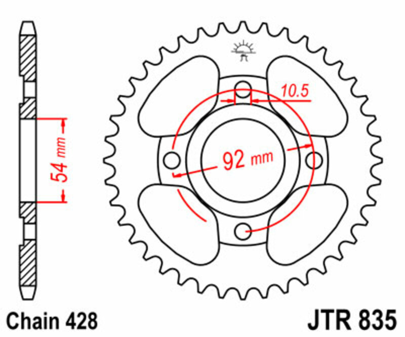 Obrázek produktu ZADNÍ ŘETĚZOVÉ KOLO 45T 428 JTR835.45